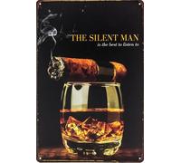 LUCKYLINDE Tin Sign Whisky Cigars Fans, Lovers and Connoisseurs "The Silent Man" Vintage Bar Sign, 20 x 30 cm