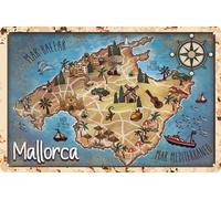 LUCKYLINDE Weatherproof metal sign, wall sign, door sign, Mallorca map decoration, 20 x 30 cm