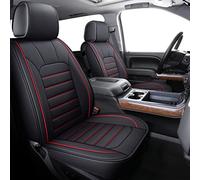LUCKYMAN CLUB 56-SLD Seat Covers Fit for 2007-2023 Chevy Sierra Silverado 1500/2500 HD / 3500 HD Crew,Double,Extended Cab with Water Proof Faux Leather (Black & Red Full Set)