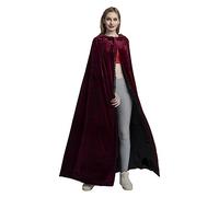 LuckyMjmy Women's Velvet Cloak Renaissance Wedding Cape with Satin Full Lined (Wine red-Black)