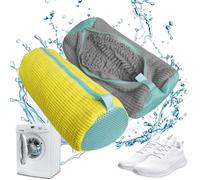 LuckyMoon Shoe & Trainer Washing Machine Bags 2 Pack, Reusable Laundry Shoe Protector for Sports/Dress Shoes, Universal Fit Gym Gear Protective Mesh Bags (Yellow+Gray)