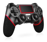 LuckyMoon Wireless Controller for P-S4, Gamepad Joystick Controller Compatible with P-S4/Pro/Slim with Audio, High-Precision Touch Panel, Dual V-ibration, 6-Axis Gyro Sensor (Black&Red)