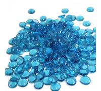 LUCKYOO 290PCS Glass Pebbles - Sea Blue Flat Marble Beads, 1.35KG Vase Filler Glass Stones Artificial Crystal Gemstones Decorative Glass Beads for Vases Aquarium, Flowerpot, Landscaping, Mosaic Tiles