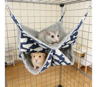 LuckyOpt 2-Layer Pet Cage Hammock, Cute Pattern Plush Hanging Bed, Cozy Arctic Velvet Nest for Hamsters, Ferrets, Guinea Pigs, Rats, Chinchillas - Essential Cage Accessories for Furry Critters (Blue)