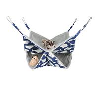 LuckyOpt 2-Layer Small Animal Hammock, Cute Pattern Plush Hanging Bed, Cosy Arctic Velvet Nest for Hamsters, Ferrets, Guinea Pigs, Rats, Chinchillas (Blue)