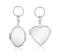 LuckyOpt 2 Packs Mini Mirror Keychain, 1.3 Inches Cute Foldable Small Compact Mirror for Purses, DIY Gift Pocket Mirror for Festivals or Anniversaries, Gift for Women (Heart+Elliptical)
