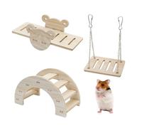 LuckyOpt 3 Pcs Hamster Toys, Wooden Hamsters Swing & Bridge & Seesaw DIY Hamster Cage Accessories Boredom Breaker Activity Toy, Small Pets Play and Exercise Toys for Hamsters, Rodents, Gerbils (A)