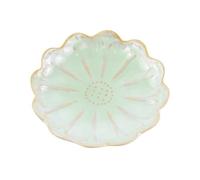LuckyOpt 4 Inch Kiln Change Ceramic Small Dish - Unique Ceramic Jewelry Dish Artwork Lotus Leaf Bowl for Hamster Food, Jewelry Display, Sauce & Decorative Ornament (Green-Flower)