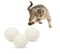 LuckyOpt 5 CM Solid Wool Cat Toys Ball, 3 Packs Mute Kitten Teething Toys for Cats Clean & Massage Gums, Natural Wool Material Interactive Cat Ball Toy for Indoor Cats Stimulate Hunting Nature (White)