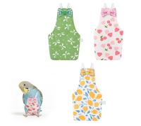LuckyOpt Bird Nappy Flight Suit, Pack of 3, Lightweight, Reusable, Washable Elastic Straps, Parrot Clothing for Peony/Monk Parakeet, Prevents Poop Leaks & Feather Pecking (Bow+Lemon+Cherry, L)