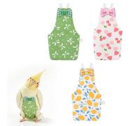 LuckyOpt Bird Nappy Flight Suit, Pack of 3, Lightweight, Reusable, Washable Elastic Straps, Parrot Clothing for Peony/Monk Parakeet, Prevents Poop Leaks & Feather Pecking (Bow+Lemon+Cherry, S)