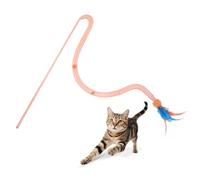 LuckyOpt Cat Feather Toy, Interactive Cats Wand Toys for Indoor Cats Kitten Training Playing, Interactive Cat Toy with Bell, Colorful Feather,Soft Mesh Tube, Small Ball (Orange)