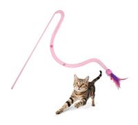LuckyOpt Cat Feather Toy, Interactive Cats Wand Toys for Indoor Cats Kitten Training Playing, Interactive Cat Toy with Bell, Colorful Feather,Soft Mesh Tube, Small Ball (Pink)