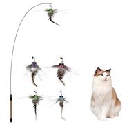 LuckyOpt Cat Wand Toy, Funny Insect Shaped Interactive CatsFeather Toys, 1 Cat Teaser Wand with 4 Feathers Refills, Feathers Stick Toy for Indoor Cats Playing and Training (A)