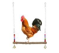 LuckyOpt Chicken Swing, Natural Wooden Hanging Swing Toys Chicken Coop Accessories with Bell and Beads, Safe Parrot Swings Parrot Perch Stand for Hens Chicken Budgies Macaw (A)