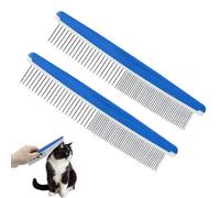 LuckyOpt Dog Grooming Comb, 2Pcs Stainless Steel Pet Hair Comb with Rounded Tips, Pet Hair Remover for Reducing Tangles and Massaging, Pet Comb for Dogs, Cat, Horse, Rabbit (Blue)