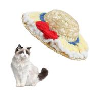 LuckyOpt Dog Sun Hat, Cute Pet Dog Cat hat with Adjustable Strap, Outdoor Sun protection Straw Pet Hat for Going Out Beach Sea Traveling in Summer (Style 5, S)