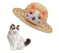 LuckyOpt Dog Sun Hat, Cute Pet Dog Cat hat with Adjustable Strap, Outdoor Sun protection Straw Pet Hat for Going Out Beach Sea Traveling in Summer (Style 3, M)