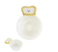 LuckyOpt Food-Themed Small Ceramic Bowl with a Handle, Easy to Clean Cute Sauce Bowls, Anti-Biting Ceramic Pet Bowl for Hamster & Small Animal (Smiling Toast)