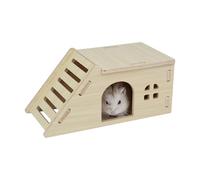 LuckyOpt Hamster House, Wooden Hamster House with Ramp, DIY Hamster House for Hamster Mice Gerbils Play Rest Hide (Ramp)