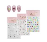 LuckyOpt Nail Art Stickers, 3 Sheets Colourful Nail Stickers for Nail Art, Cute 3D Funny Nail Stickers Self Adhesive Cartoon Eye Droplet Mouth Nail Decals for Women Manicure DIY (Colourful)