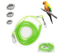 LuckyOpt Parrot Flying Leash, 16.4 ft Training Rope with 3 Size Bird Foot Ring, Anti-Bite Elastic String for Cockatiels, Birds, Pigeon (Green)