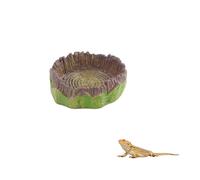 LuckyOpt Resin Reptile Food Dish, Tree Stump Design Green PVC Tortoise Water Bowl, Reptile Water Bowl for Horned Frogs, Snakes, Reptiles (S)