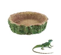 LuckyOpt Resin Reptile Food Dish, Tree Stump Design Green PVC Water and Food Dish, Reptile Water Bowl for Horned Frogs, Snakes, Reptiles (L-3.74 inch)