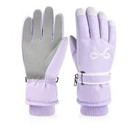 LuckyOpt Womens Ski Gloves, Touchscreen Windproof Warm Snow Gloves | Water-Repellent Fabric, Fleece-Lined, Touchscreen 10 Fingers, Stylish Embroidered Bow, Suitable for Skiing Camping Hiking