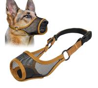 LUCKYPAW Dog Muzzle, Mesh Muzzle for Large Medium Small Dogs, Soft Mouth Guard for Biting Chewing, Breathable Mouth Guard with Adjustable Strap for Training(Brown, M(Snout:8.75"-9.5"))