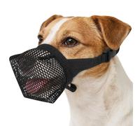 LUCKYPAW Mesh Dog Muzzle for Small Medium Dogs Yorkshire Poodle Dachshund, Puppy Muzzle to Prevent Biting Scavenging Chewing for Grooming Vet Visits, Pet-Friendly Stitching(Black, M)