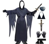LuckyQianyi Scary Ghost Face Scream Costume with Toy Knife and Mask Gloves, Cosplay Costume Halloween Carnival Party (170 cm)