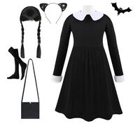 LuckyQianyi Wednesday Costume Dress Women's Black Children's Gothic Costume Adult Wednesday Family Costume Cosplay Dresses Fancy Dress Halloween (B, 150 cm)