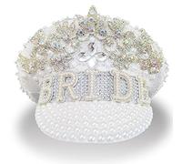 LUCKYSTARDOM Bride Hat - Hen Party Accessories - Hen Party Games - Bride Tribes and Weddings Iridescent crown, full pearl brim