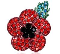 luckystoreme Rhinestone Poppy Brooch Red Flower Pin Badge Banquet Enamel Poppy Lapel Remembrance Day Gift