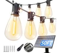 luckystyle 50FT Solar String Lights Outdoor Waterproof with 18+1 LED Bulbs Long Last for 20+Hrs, Commercial Grade Shatterproof USB Patio Solar Powered Lights for Camping，Backyard, Garden, Porch Decor