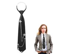 Luckyvestir Black Tie for Women Girls, Punk Womens Tie with Chain Accessories, Pre-Tied Adjustable Necktie for School Shirt, Star: Black, 12.6" x 2.75" (32 x 7cm)