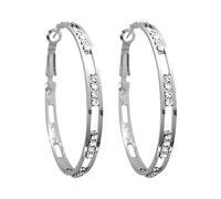 Luckywaqng 1 Pair Large Hoop Earrings Circle Rhinestone Earrings Thin Dangle Elegant Rhinestone Wedding Women Accessories Jewellery Earrings for Women Nickel Free, one size, Alloy Steel, No Gemstone