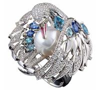 Luckywaqng Fashion Women White Swan Pearl Retro Classic Ring Jewelry O Rings Rubber, C, Metal, No Gemstone