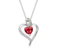 Luckywaqng Jewellery for Women Wife Heart Birthstone I Love You Necklace for Women Wedding Anniversary Birthday for Wife Women's Jewellery Pendant Necklaces Fashion Jewellery Necklace Silver (Red, One