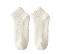 Luckywaqng Solid Color Self-Adhesive Coral Velvet Socks for Kids. Winter Plush Thickened Warm and Non-Slip Floor Socks Women 6-8 Set, White, One Size