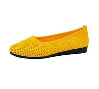 Luckywaqng Summer Fashion Womens Pointed Toe Striped Mesh Comfortable Casual Shoes 720 Womens Shoes, yellow, 7 UK
