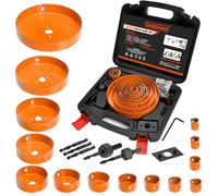Luckyway Hole Saw Set, 22PCS Hole Saw Kit with 3/4"-6"(19-152mm) 13PCS Hole Saws, Double-Ground Teeth for Fast Cutting, Ideal for Soft Wood, Plywood, Drywall, PVC