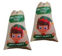 LuCla Concept Store 2 Pack Elf Christmas Eve Bag | Under Xmas Tree Santa Sack Stocking with Drawstring | Gift Box Surprise for Family & Kids | Beige