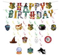 Luclay Magical BirThday Decorations Banner for Girls Boys- Wizard Happy Birthday Banner Party Decorations Bunting Garland and Hanging Decor for Kids Theme Party Supplies Birthday Decorations
