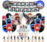 Luclay Rob balloon 48pcs Gamer Party Decorations, Birthday Decorations, Party Supplies, Happy Birthday Banner, Latex Balloons, Cake Toppers for Boys Kids Birthday