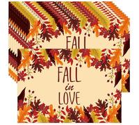 Lucleag 50 PCS Fall Paper Place Mats, Disposable Fall in Love Maple Leaves Placemats Table Mats for Autumn Fall Harvest Thanksgiving Dinner Table Decorations Party Supplies, 13.8 x 9.8 in