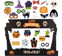 Lucleag Halloween Photo Booth Props Kit, 24Pcs Halloween Photo Props & Selfie Frame for Halloween Photos Decor, Ghost Bat Pumpkin Spider Photo Props for Halloween Decor Halloween Party Supplies