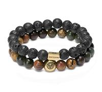 Lucleon by Trendhim Bracelet Beaded Men’s Jasper & Lava Rock | Set of 2 with Natural Stone Beads on Durable Stretch Cord | Danish Design | Casual Accessory