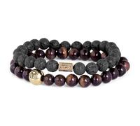 Lucleon by Trendhim Bracelet Beaded Men’s Red Tiger’s Eye & Lava | Set of 2 with Natural Stone Beads on Durable Stretch Cord | Danish Design | Casual Accessory
